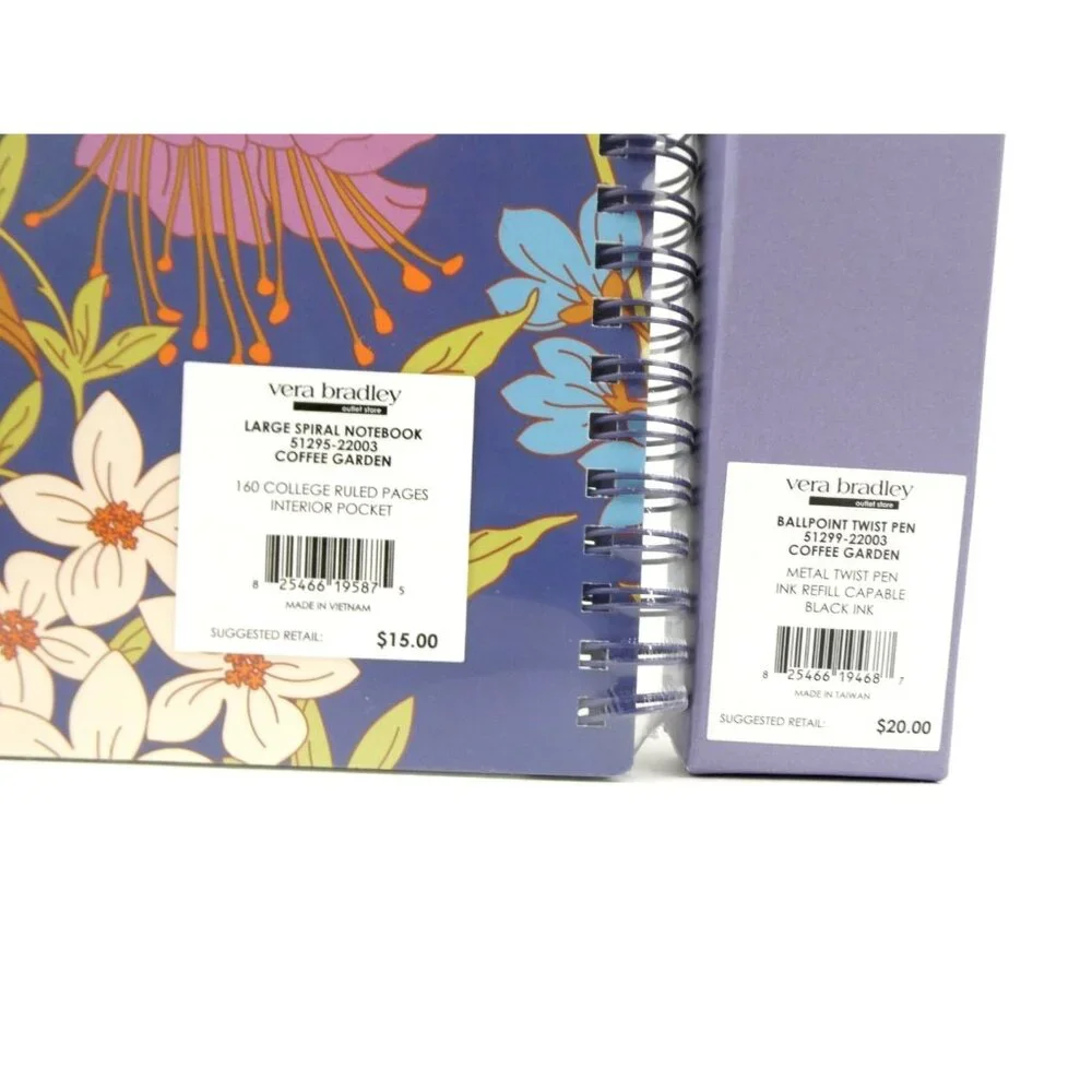 Vera Bradley Coffee Garden Large Spiral Notebook & Ball Point Pen Set NWT‎